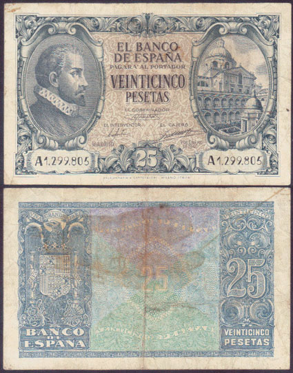 1940 Spain 25 Pesetas L001516